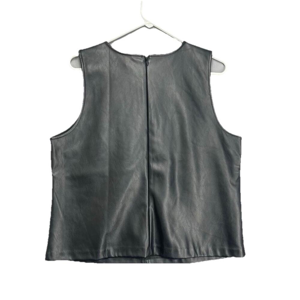 J Crew Vegan Faux Leather Shell Top Tank Sz L Black Sleeveless 90s Moto Edgy NWT - Picture 3 of 9